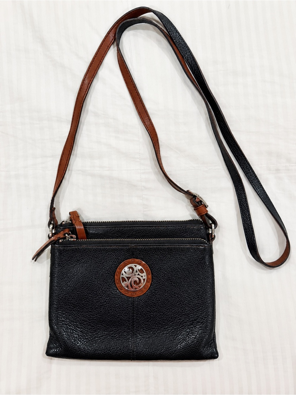 Brighton Black & Brown Leather Crossbody Organizer Bag